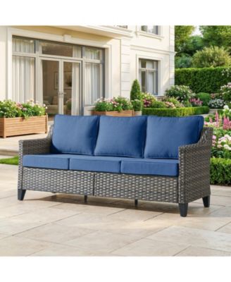 Outdoor Couch Patio Furniture - Wicker Sofa 3-Seat Rattan Couch Rattan Sofa with Wide Armest and Olefin Cushions
