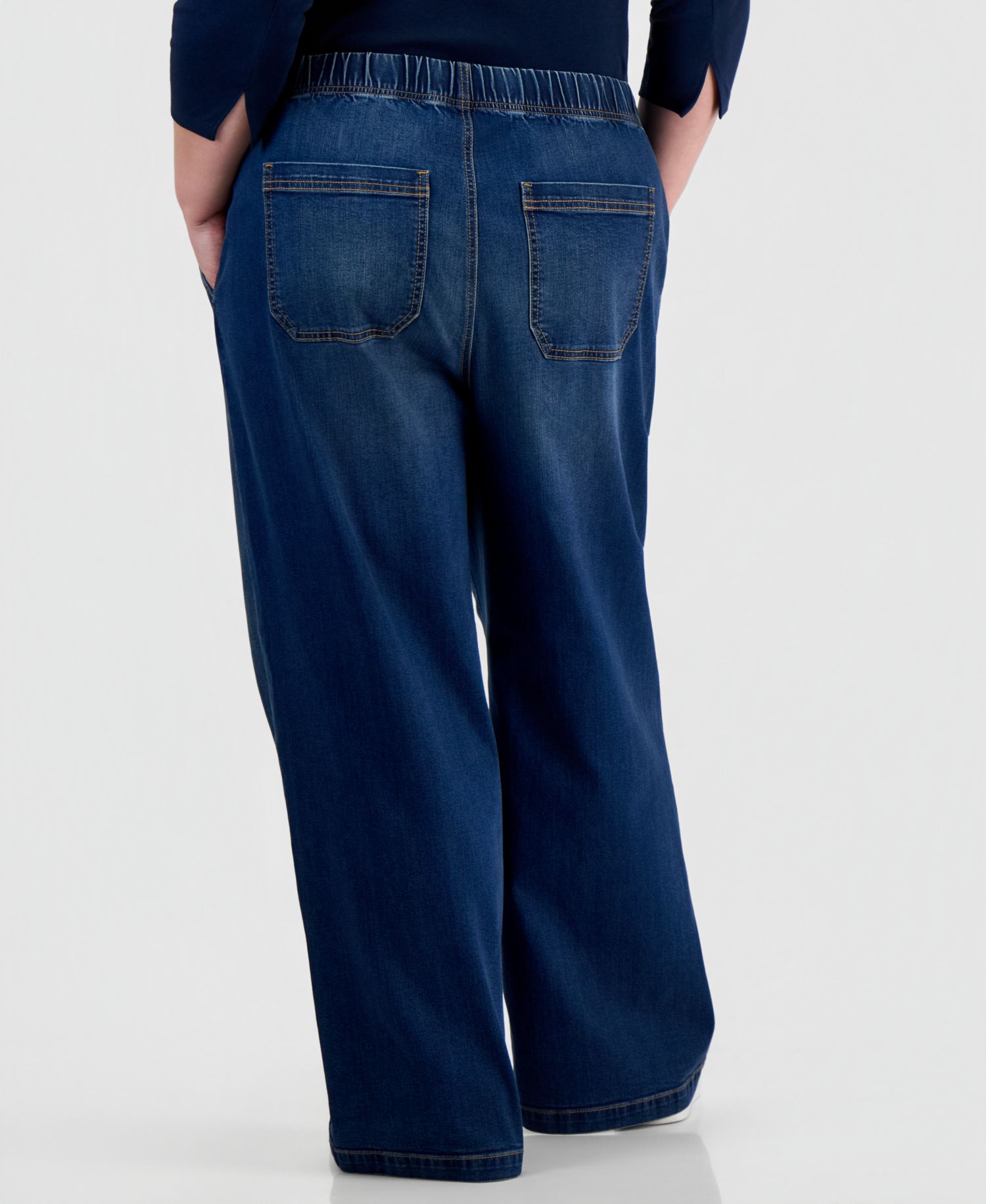 Plus Size High-Rise Pull-On Wide-Leg Jeans