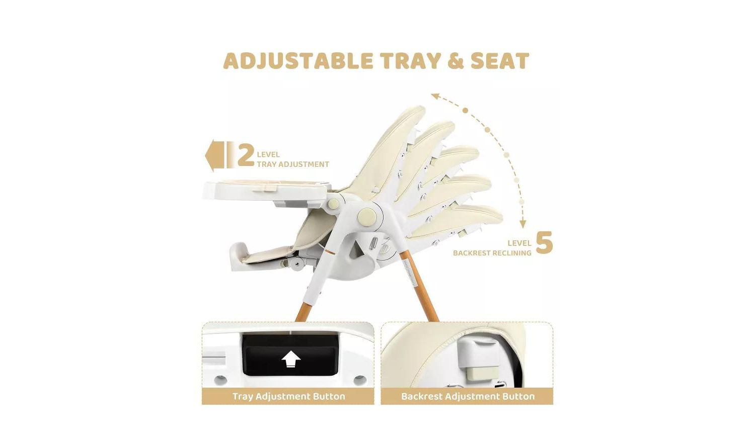 BabyKinder King Convertible Baby High Chair with Wood Grain Removable Double Tray and Easy Clean Design
