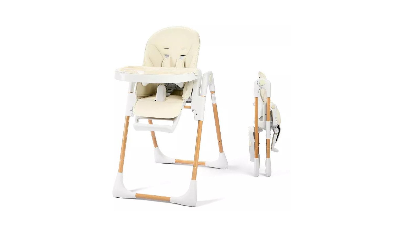 BabyKinder King Convertible Baby High Chair with Wood Grain Removable Double Tray and Easy Clean Design