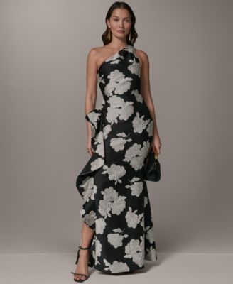 Women's Floral One-Shoulder Ruffle Evening Gown