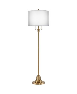Dyna Traditional 58" Tall Standing Floor Lamp Skinny Pole Pull Chain Gold Antique Brass Finish Sheer Double Shade