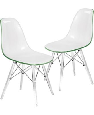 Cresco Modern Molded Dining Chair Set of 2 Chrome-Plated Eiffel Base and Acrylic Support Legs Ergonomic Curved Seat Accent Side Chair