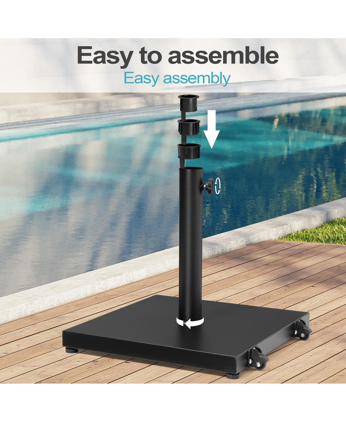 Pellebant Outdoor 40/55LBS Concrete Umbrella Wheel Base Stand Square Weighted for Patio Market Umbrella