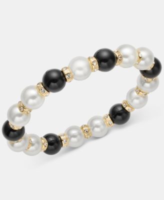 Glass and Faux Pearl Stretch Bracelet