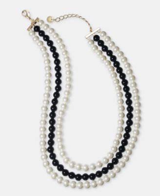 Glass and Faux Pearl Three-Row Necklace