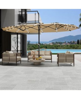 Outdoor 15FEET Double-Sided Rectangular Patio Umbrella with Base and 36 Solar LED Lights for Pool, lawn