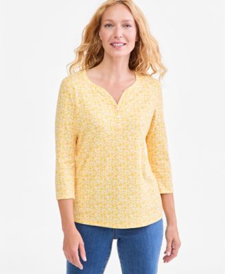 Women's Printed 3/4-Sleeve Henley Top