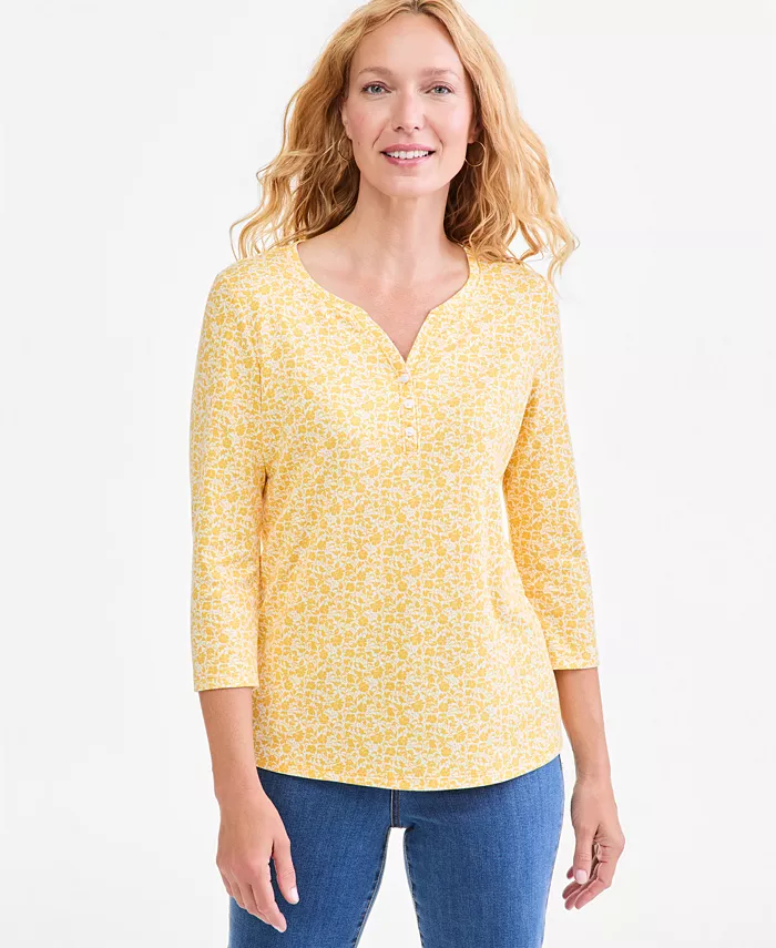 Women's Printed 3/4 Sleeve Henley Top