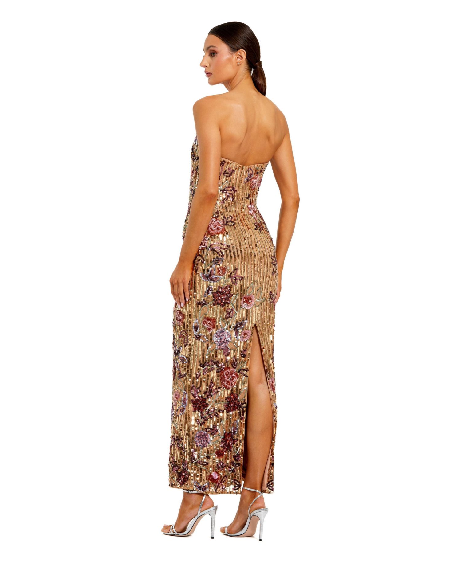 Petite Floral Embellished Strapless Column Dress