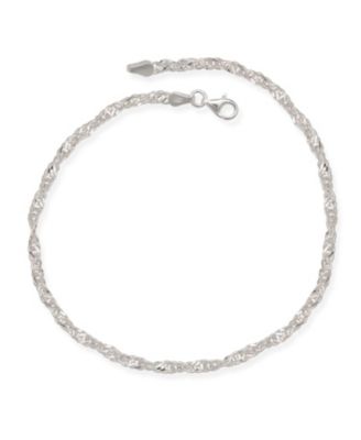 925 Sterling 10 Inch 4mm Sparkle-Cut Wide Singapore Chain Ankle Bracelet Anklet