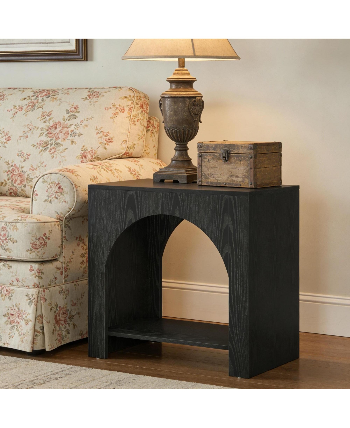 Rainsken 2 Tier Bedside Table, Farmhouse Nightstand with Open Shelf, Wooden Base and Spacious Tabletop, Accent Furniture for Living Room