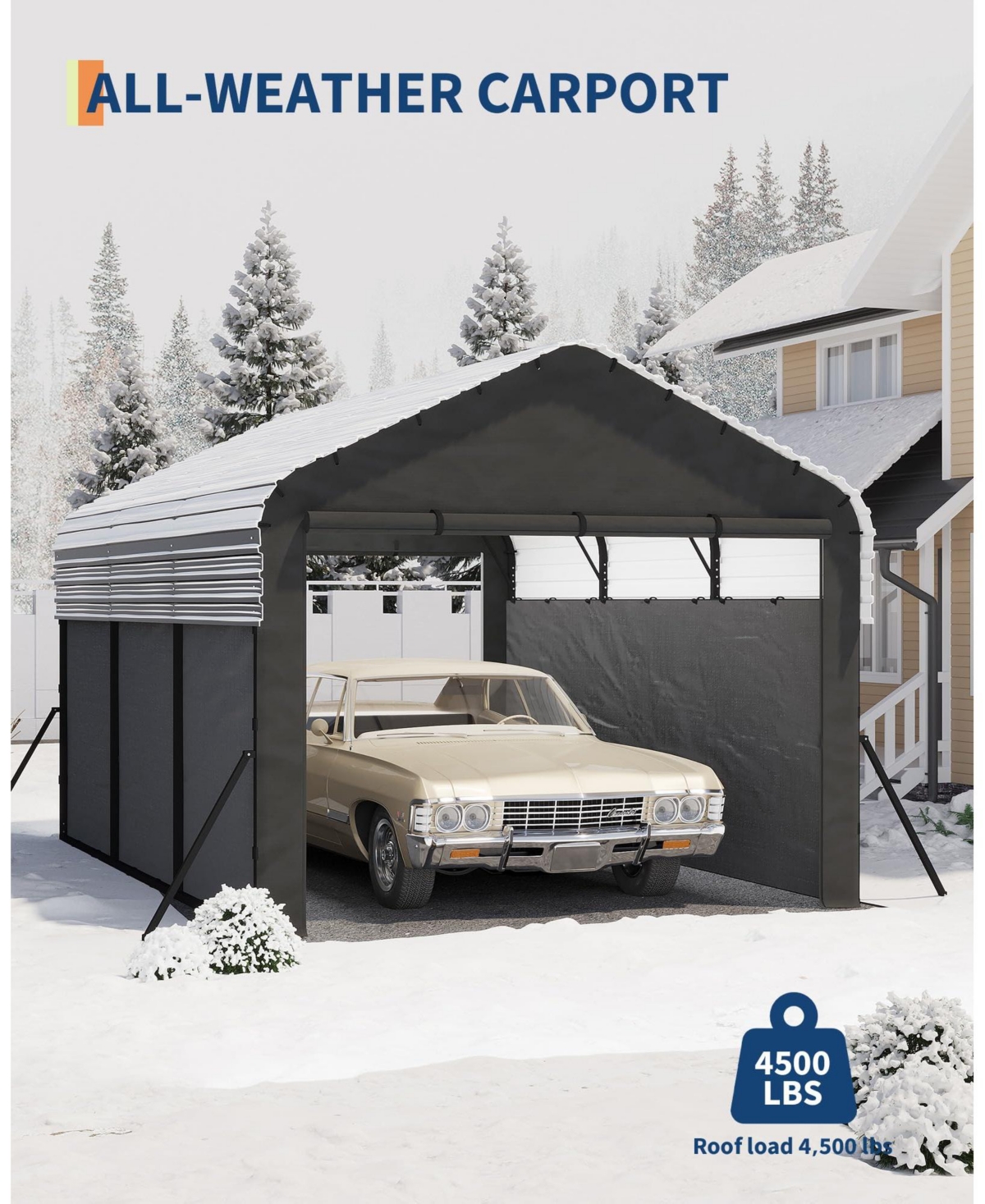 homfan Heavy Duty Carport, Galvanized Steel Frame with Painted Steel Pitched Roof, Vehicle Parking Shelter