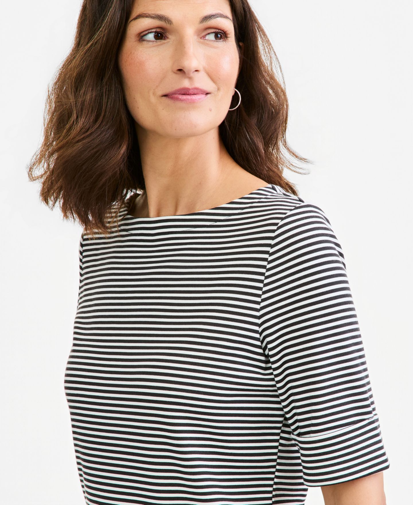 Женская футболка Style & Co Petite Elbow Feeder Stripe Boatneck Elbow-Sleeve, цвет: Глубокий чёрный — фото 2