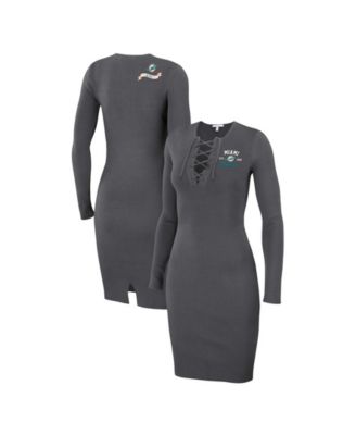 Women's Charcoal Miami Dolphins Lace Up Long Sleeve Dress