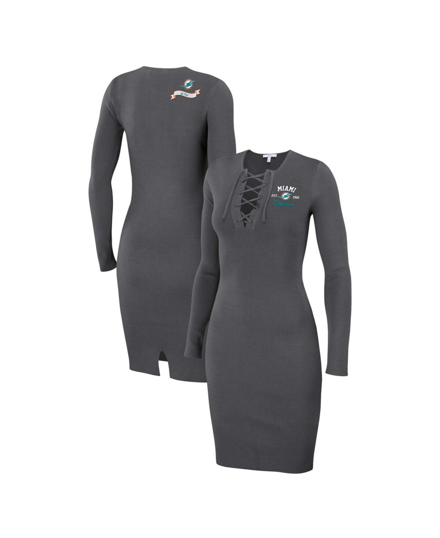 Women's Charcoal Miami Dolphins Lace Up Long Sleeve Dress