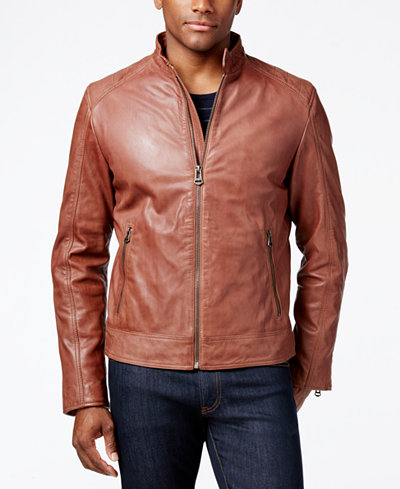 Cole Haan Men's Quilted-Shoulder Leather Moto Jacket