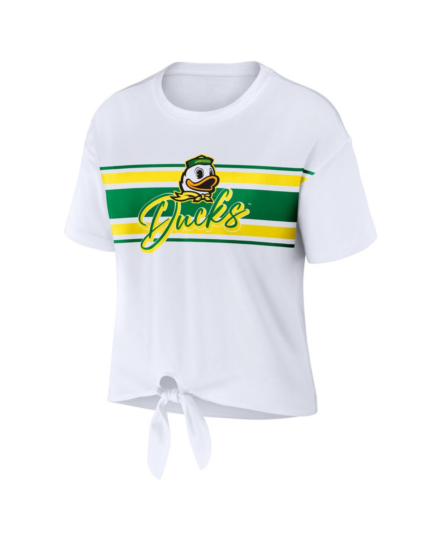 Женская футболка WEAR by Erin Andrews White Oregon Ducks Striped Front Knot Cropped — фото 2