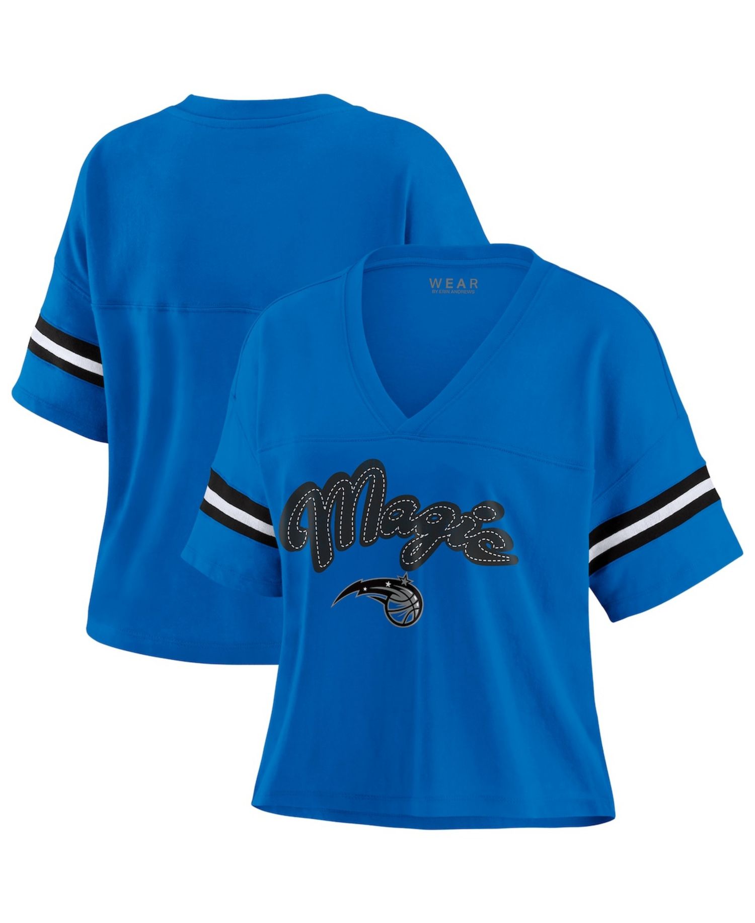 Women's Blue Orlando Magic Plus Size Color Block Boxy V-Neck T-Shirt