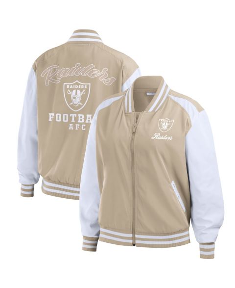 Женские куртки WEAR by Erin Andrews Women's Tan Las Vegas Raiders Tonal Full-Zip Bomber Jacket