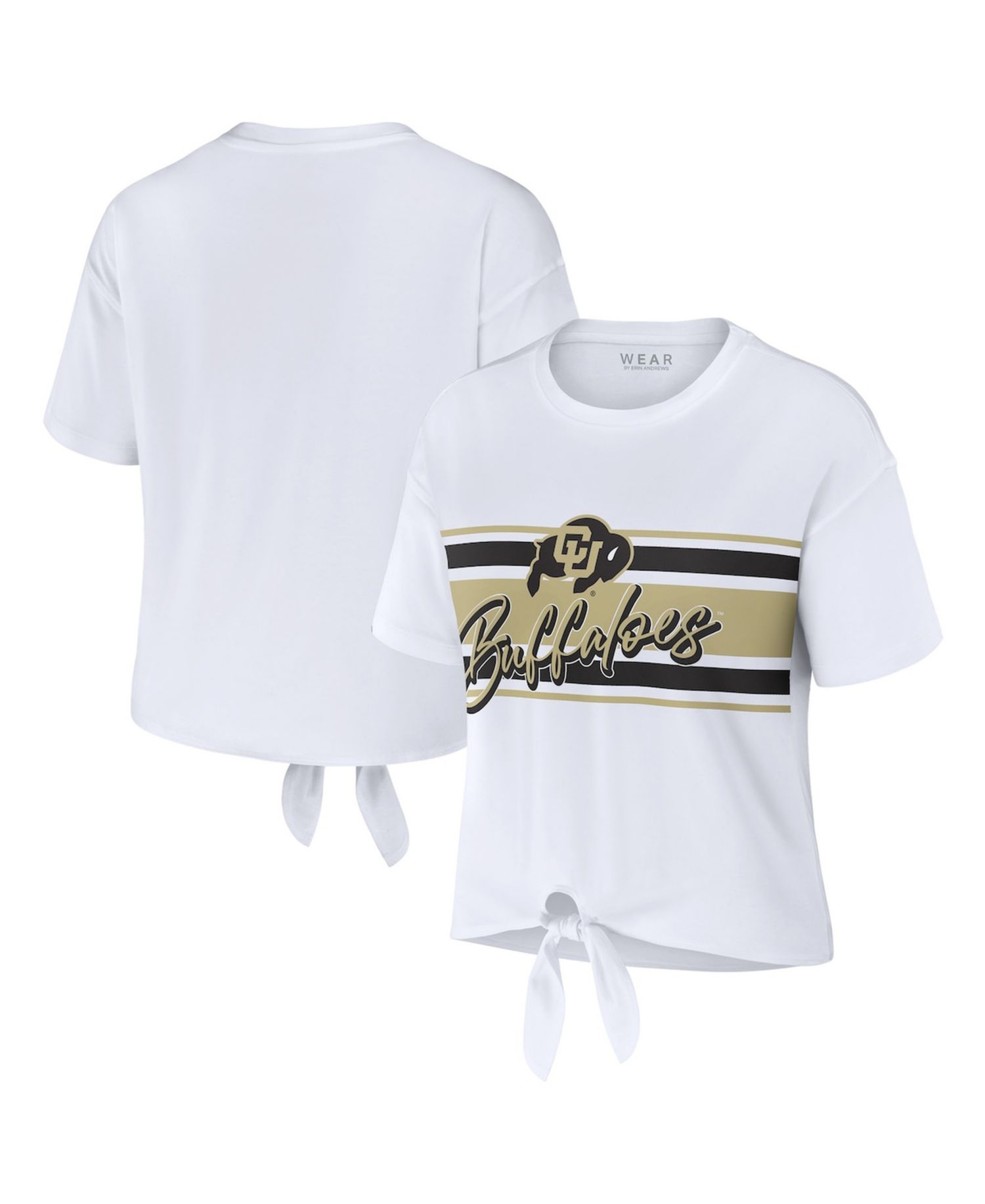 Women's White Colorado Buffaloes Striped Front Knot Cropped T-Shirt