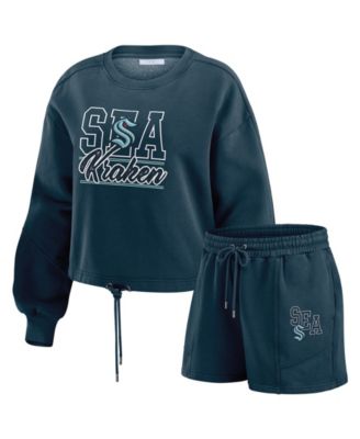 Women's 2-Piece Deep Sea Blue Seattle Kraken Washed Fleece Sweatshirt & Shorts Lounge Set