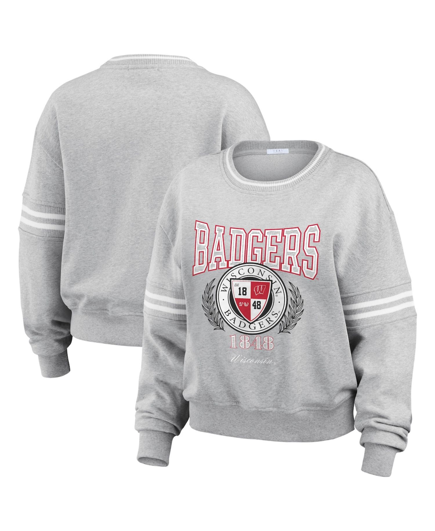 Women's Heather Gray Wisconsin Badgers Classic Stripe Pullover Sweater