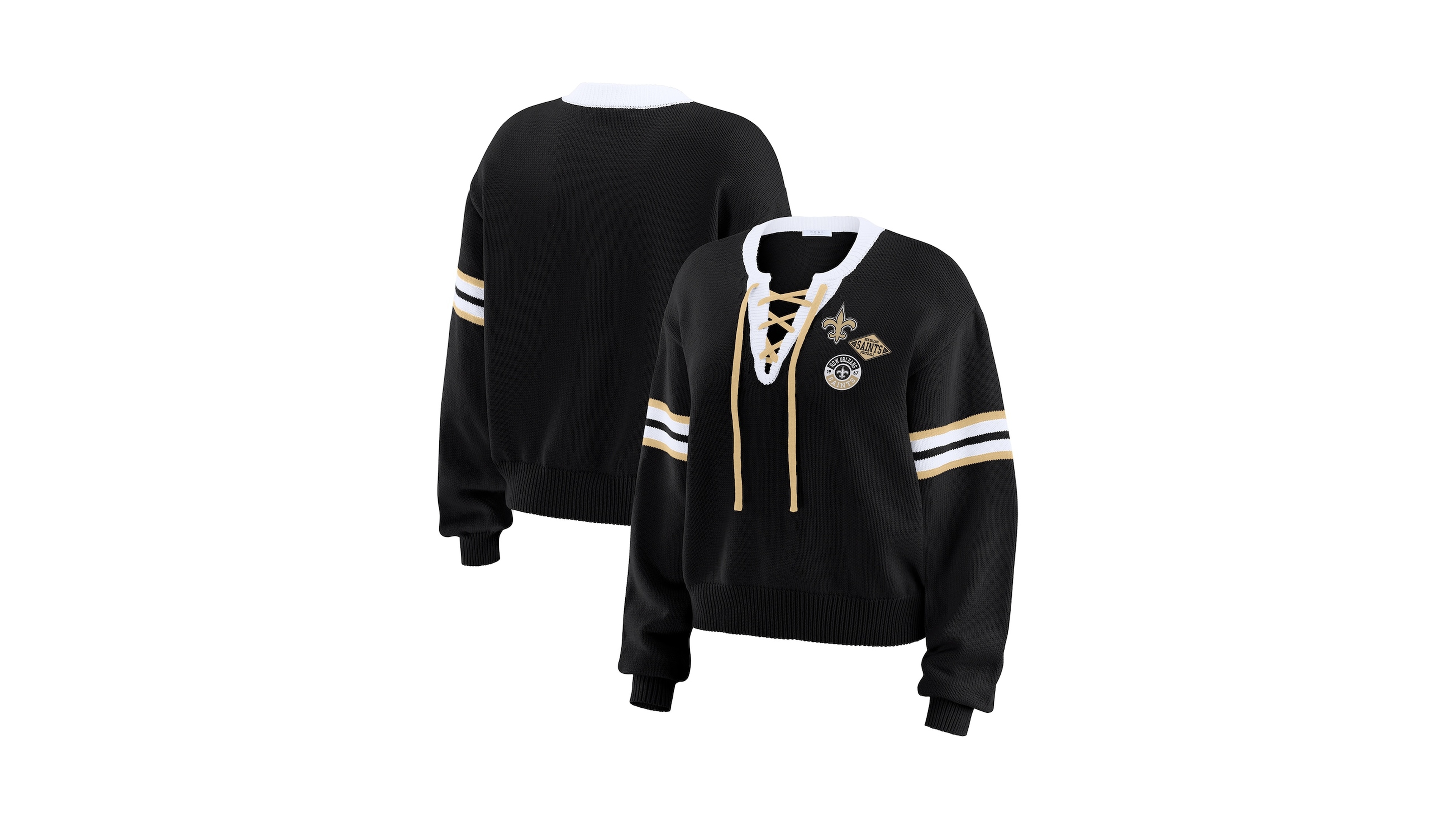 Wear by Erin Andrews Women's Black New Orleans Saints Lace-Up Pullover Sweatshirt