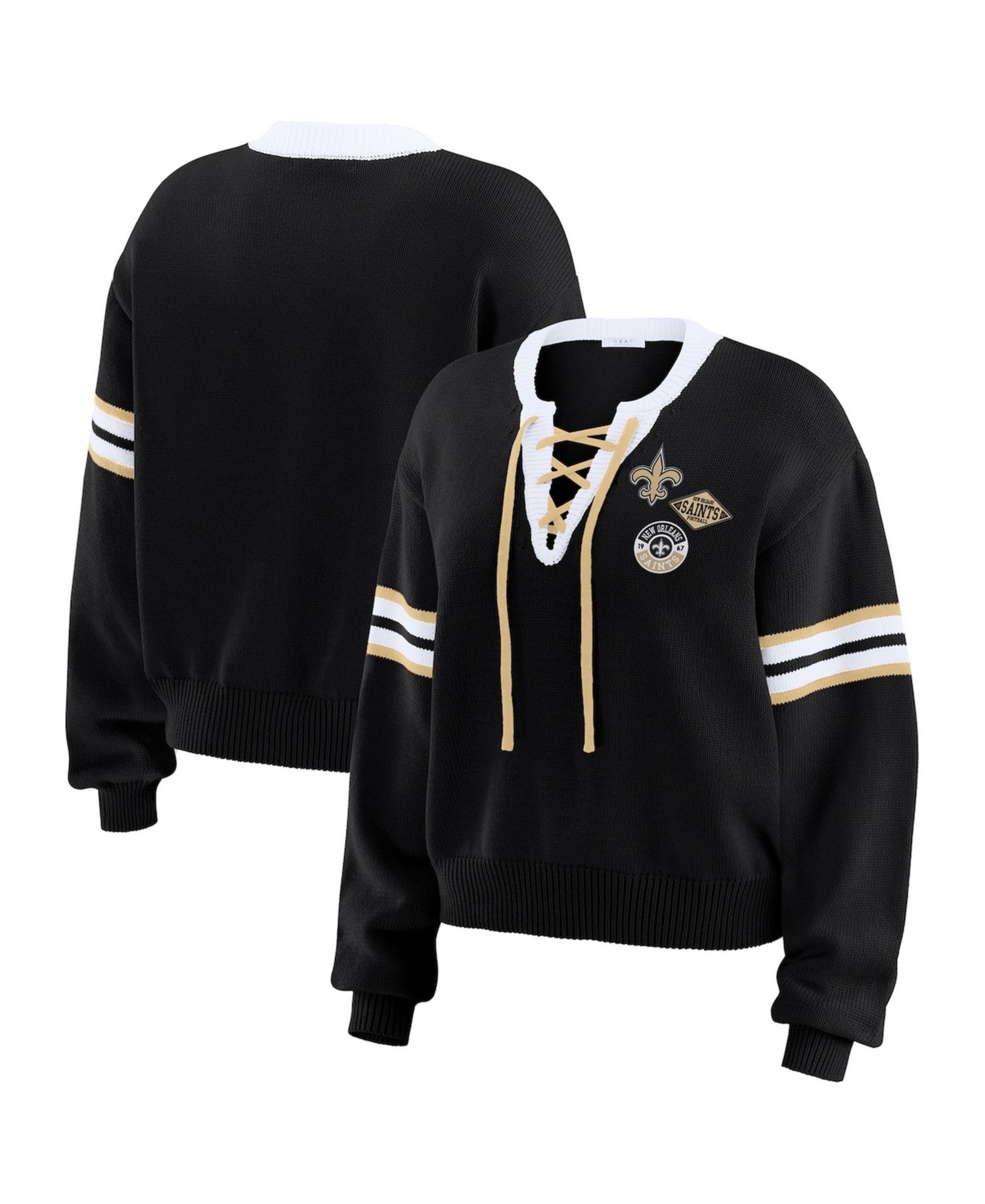 Women's Black New Orleans Saints Lace-Up Pullover Sweatshirt