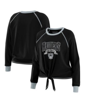Women's Black/Gray Las Vegas Raiders Tie-Front Long Sleeve Top