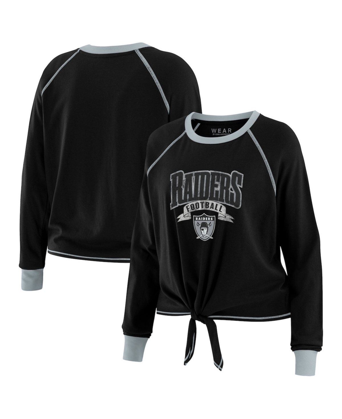 Wear by Erin Andrews Women's Black/Gray Las Vegas Raiders Tie-Front Long Sleeve Top