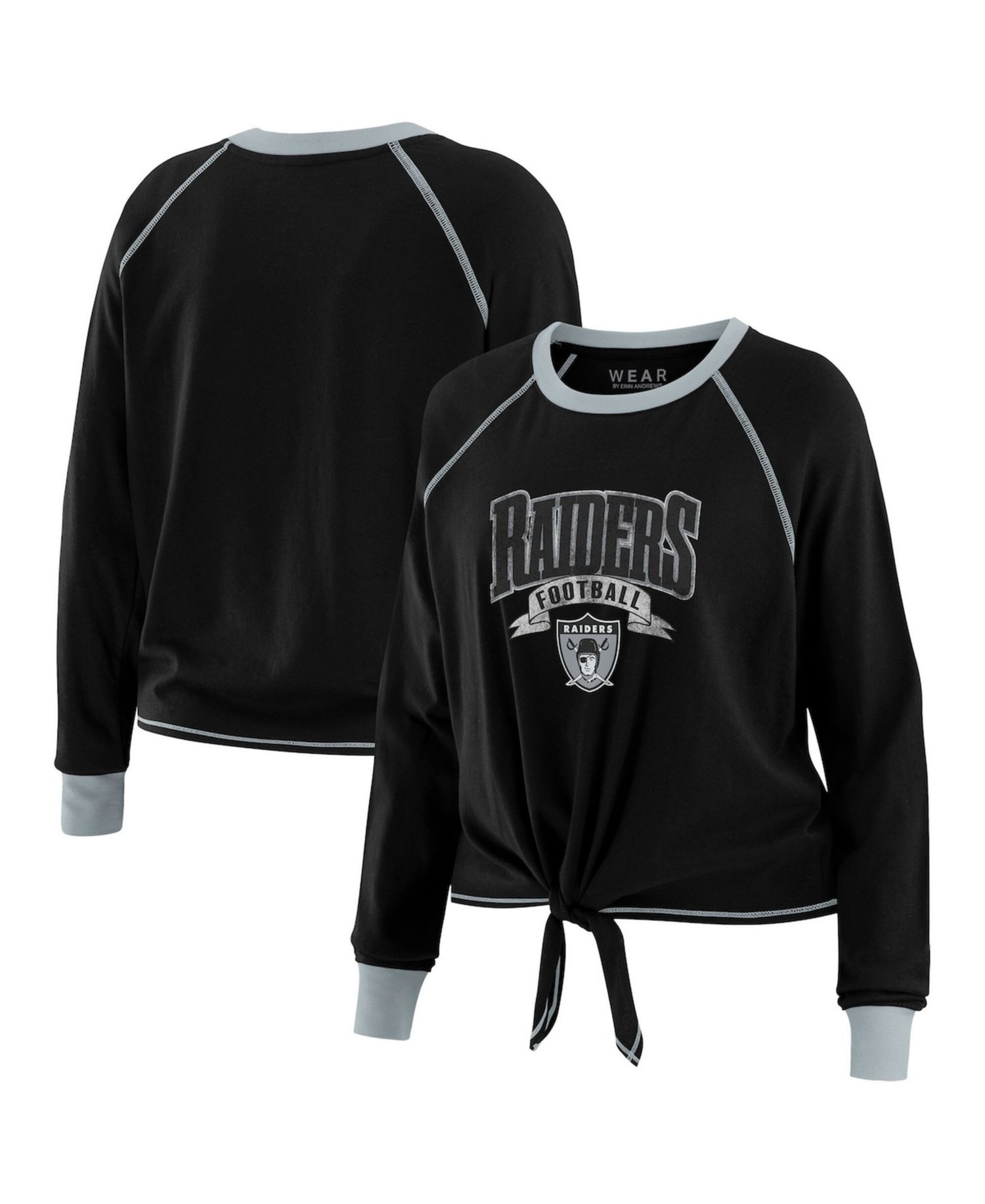 Women's Black/Gray Las Vegas Raiders Tie-Front Long Sleeve Top