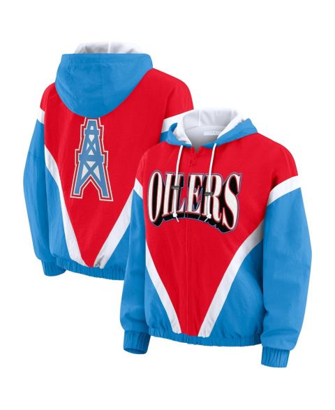 Женские худи WEAR by Erin Andrews Women's Red/Light Blue Tennessee Titans Retro Crinkle Full-Zip Windbreaker
