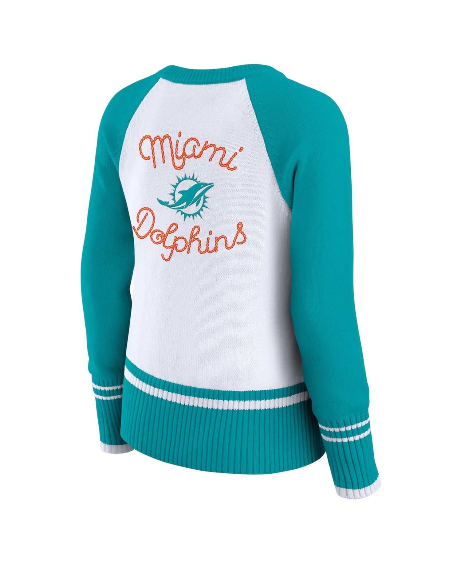 Women's White/Aqua Miami Dolphins Color block Raglan Sweater