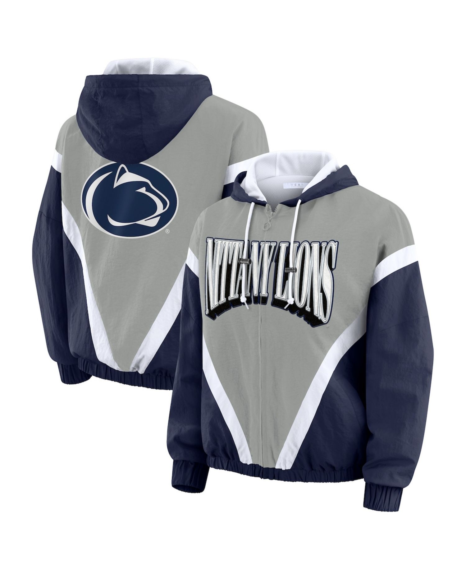 Women's Navy/Gray Penn State Nittany Lions Color block Full-Zip Hoodie Windbreaker Jacket