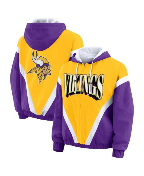 Женские худи WEAR by Erin Andrews Women's Gold/Purple Minnesota Vikings Plus Size Retro Crinkle Full-Zip Windbreaker Jacket