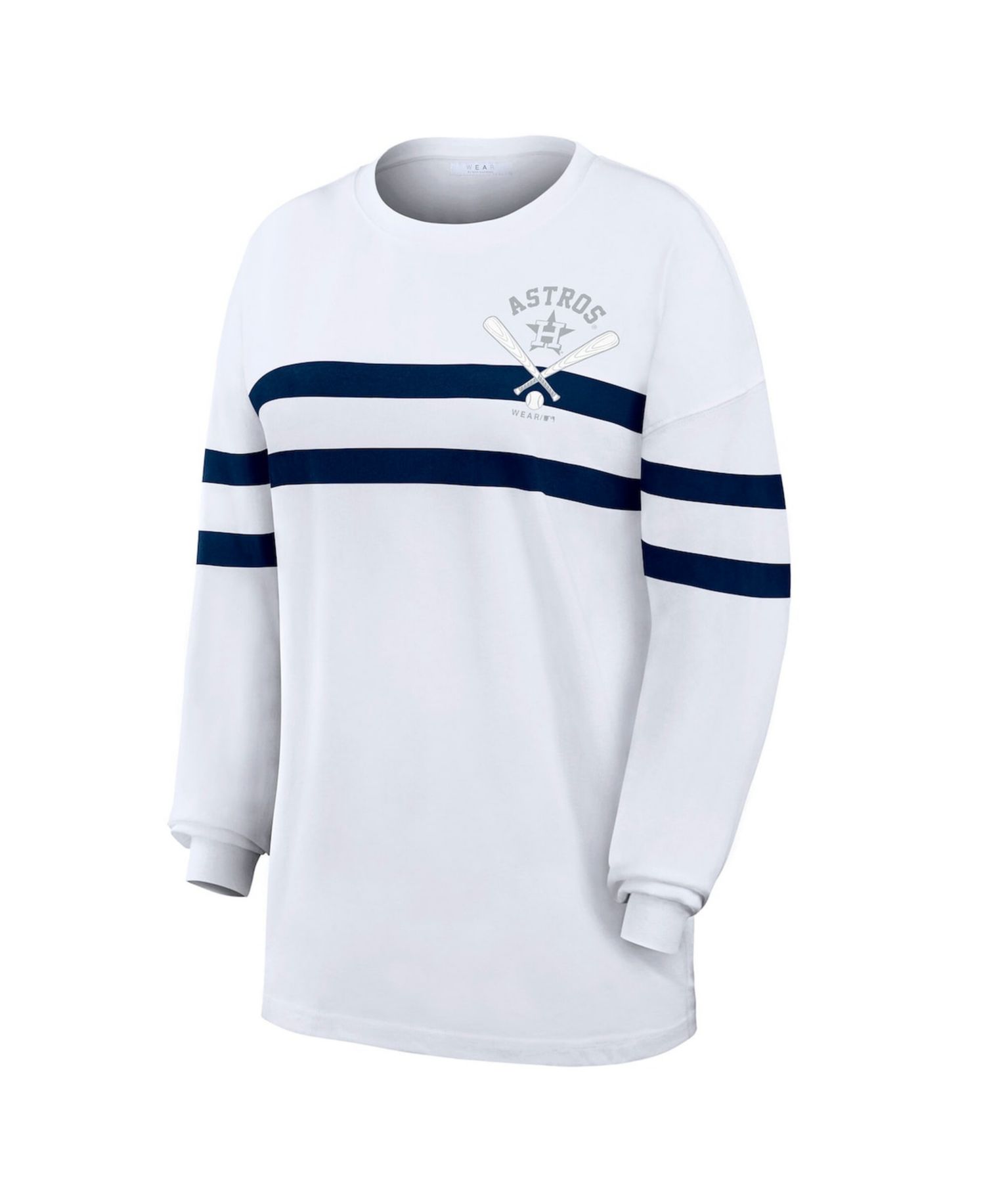 Women's White Houston Astros Oversized Long Sleeve Striped T-Shirt