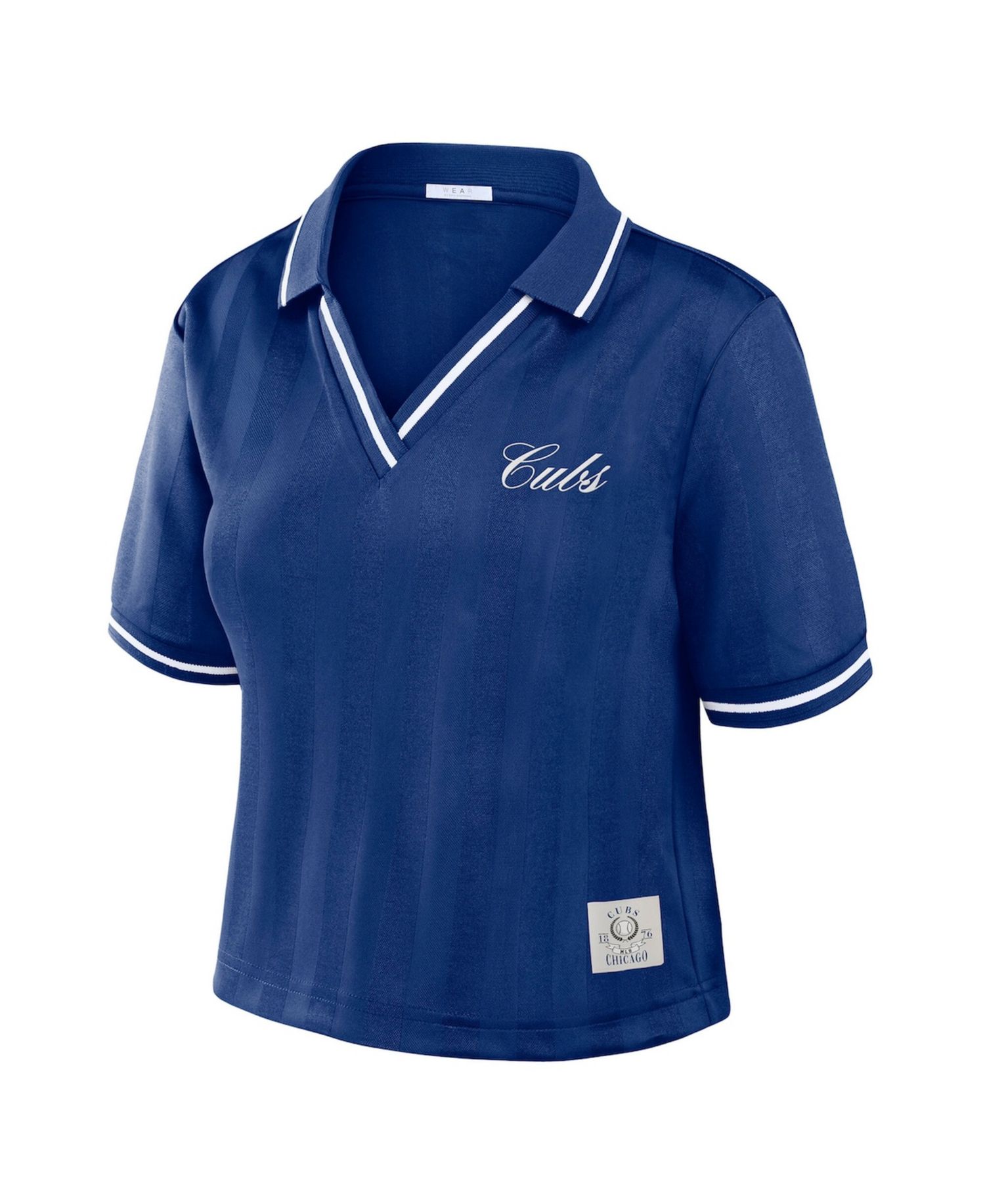Women's Royal Chicago Cubs Cropped V-Neck Polo Shirt