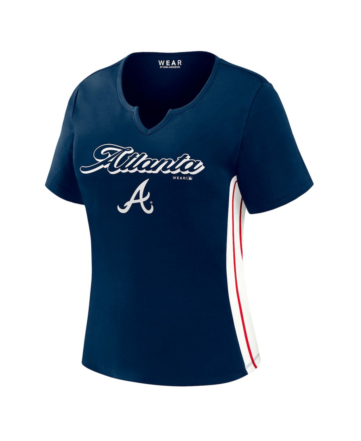Women's Navy Atlanta Braves Notch Neck Cropped T-Shirt