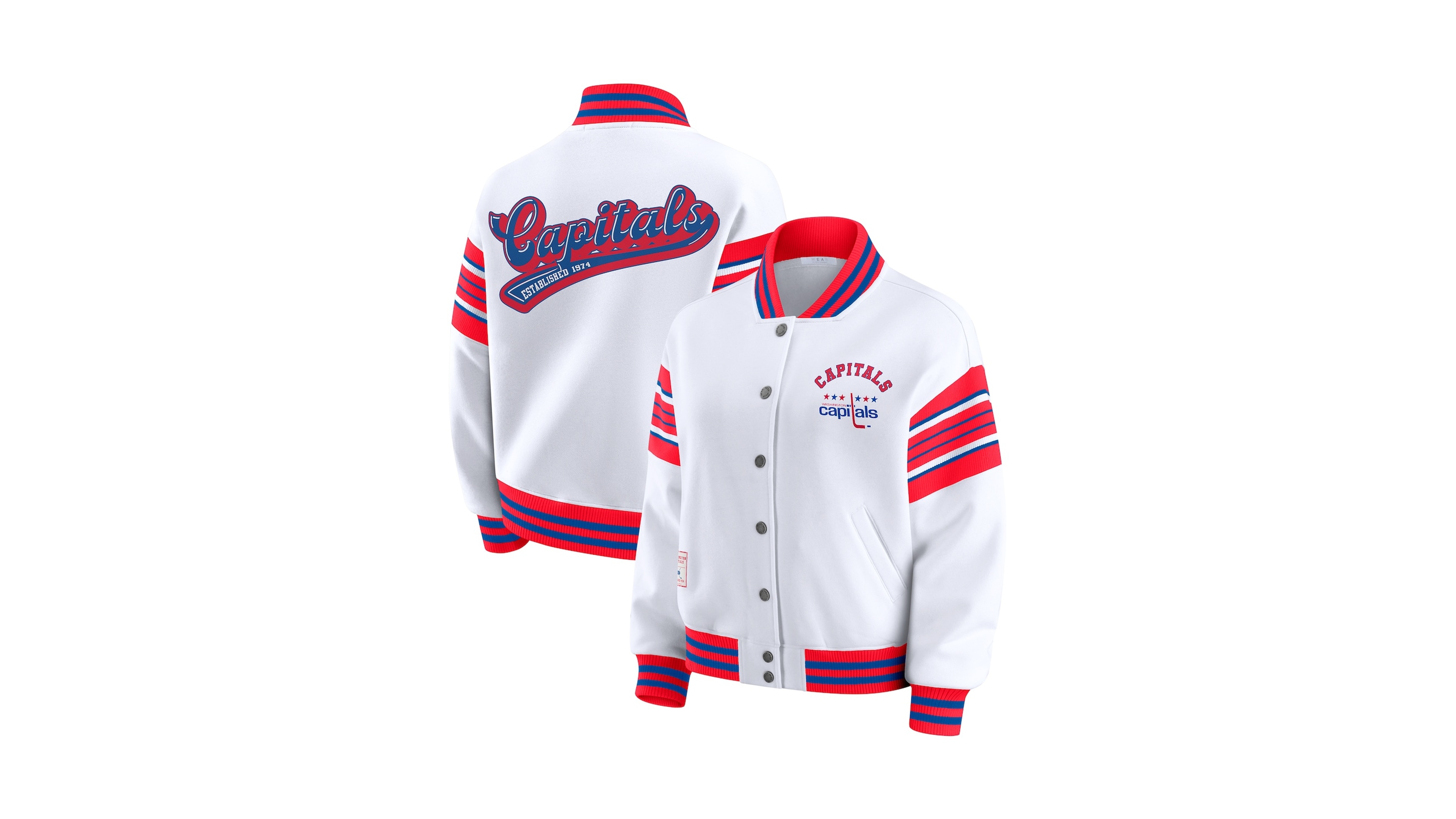 Wear by Erin Andrews Women's White/Red Washington Capitals Full-Snap Fleece Sweatshirt Jacket