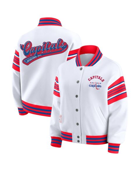 Женские худи WEAR by Erin Andrews Women's White/Red Washington Capitals Full-Snap Fleece Sweatshirt Jacket