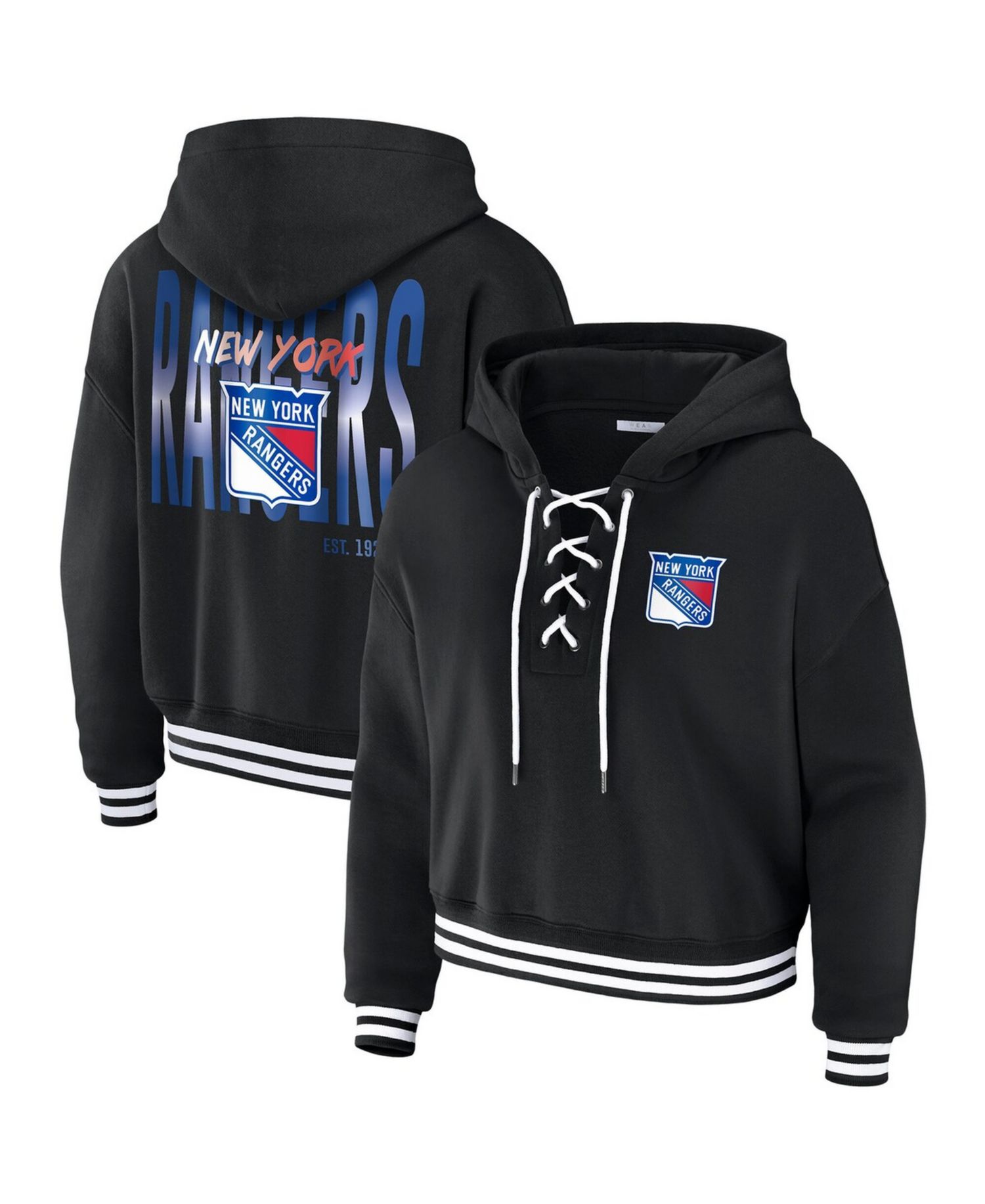 Women's Black New York Rangers Cropped Lace-Up Hoodie
