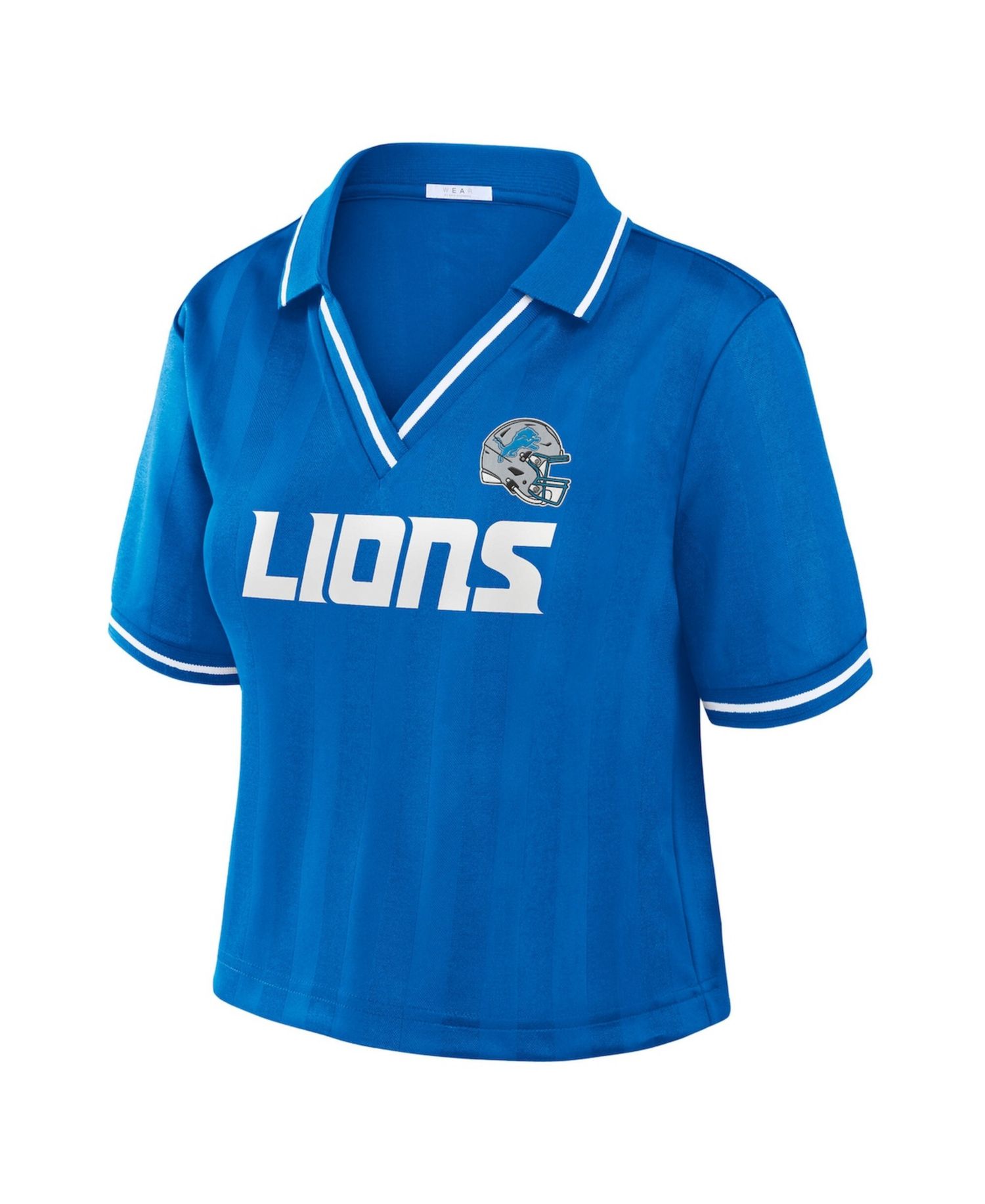 Women's Blue Detroit Lions Cropped Jersey Polo Shirt