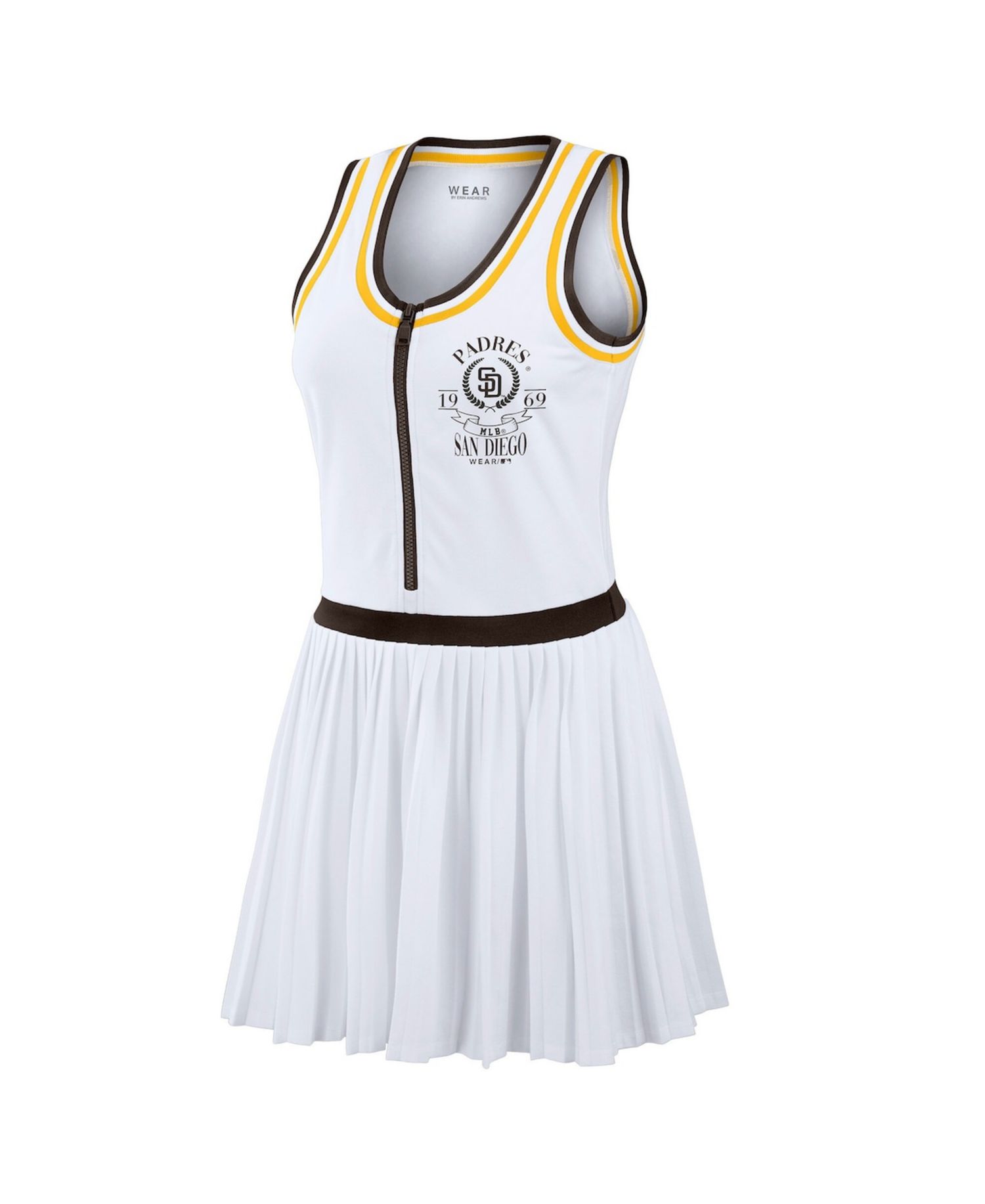Women's White San Diego Padres Zip-Front Pleated Tri-Blend Scoop Neck Tank Dress