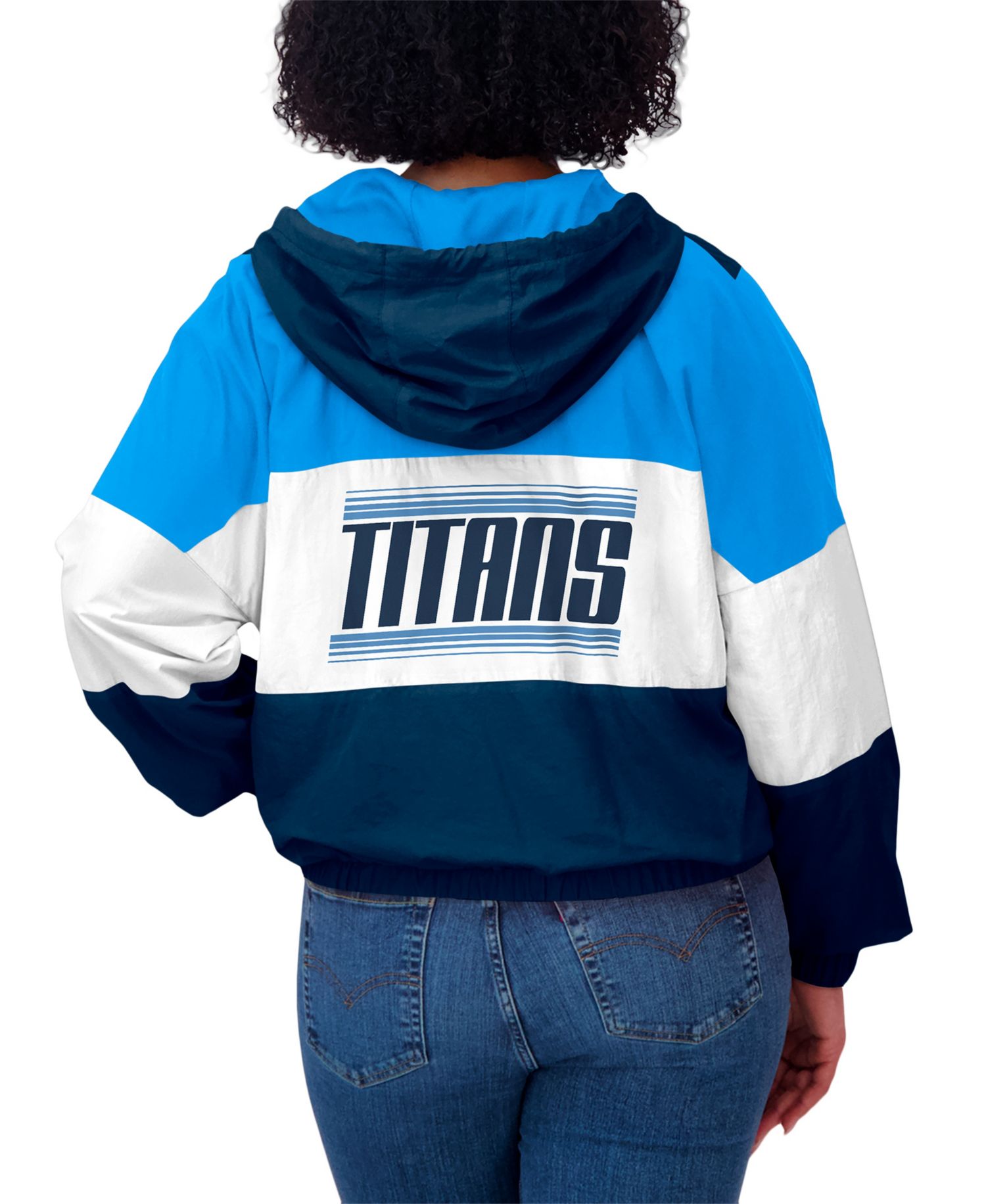 Women's Navy/Light Blue Houston Oilers Plus Size Color Block Full-Zip Windbreaker Jacket