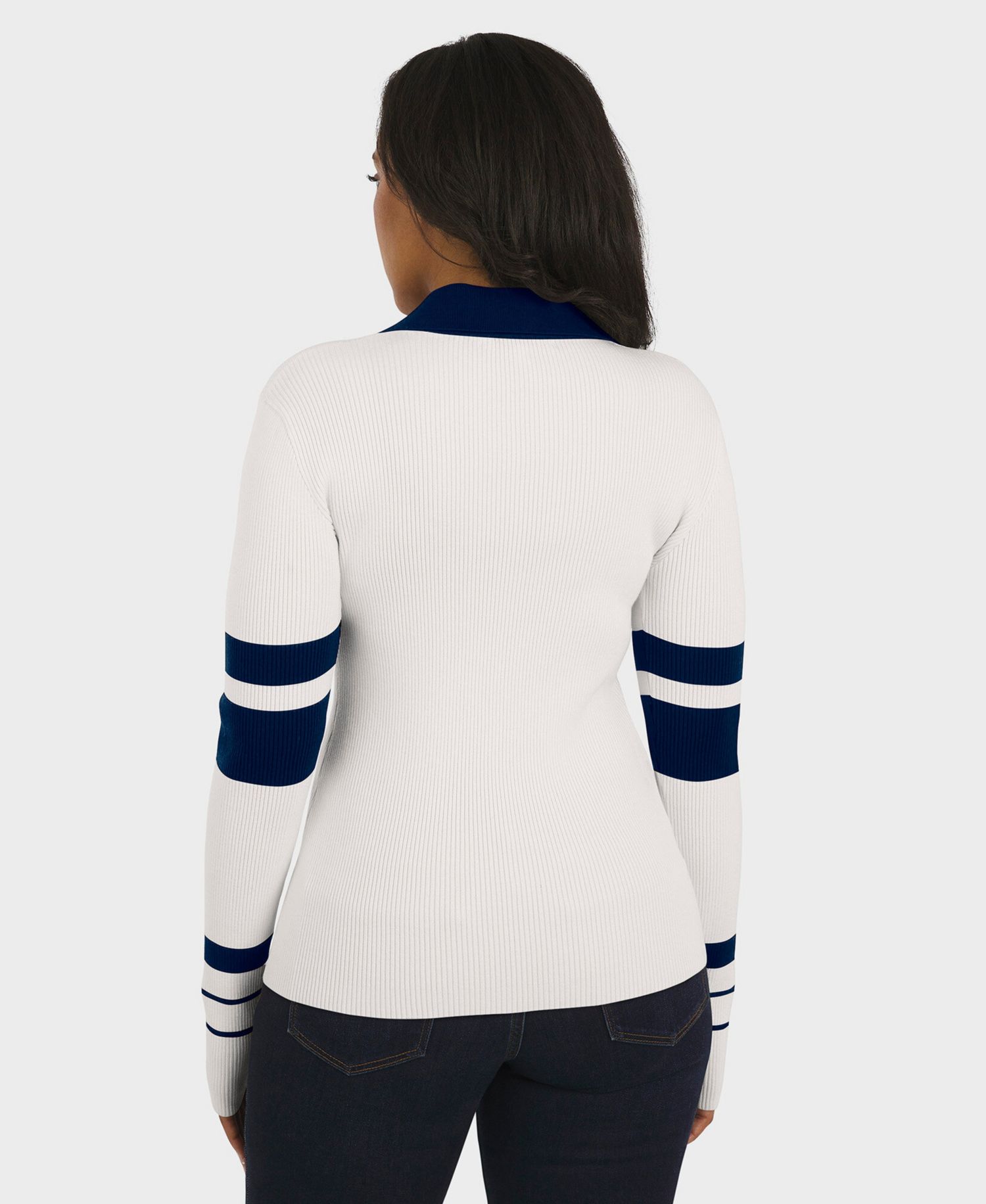 Women's White New England Patriots Ribbed Henley Polo Sweater