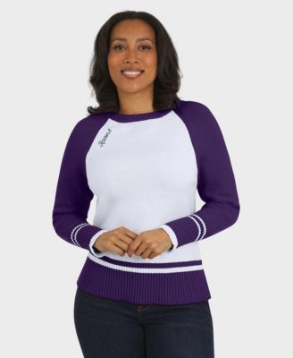 Women's White/Purple Baltimore Ravens Color block Raglan Sweater