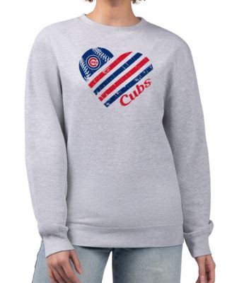 Women's Heather Gray Chicago Cubs Heart Logo Fleece Pullover Sweatshirt