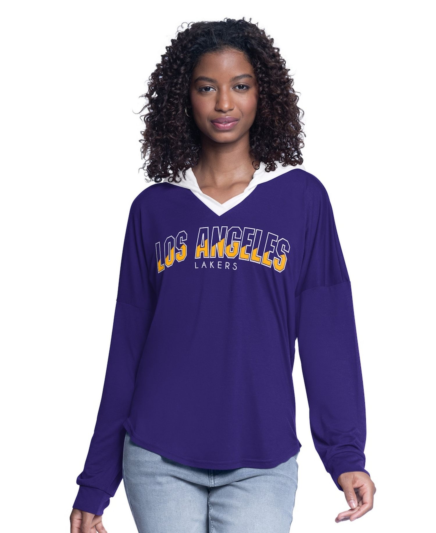 Women's Purple Los Angeles Lakers Bench Player Oversized Long Sleeve Hooded Top