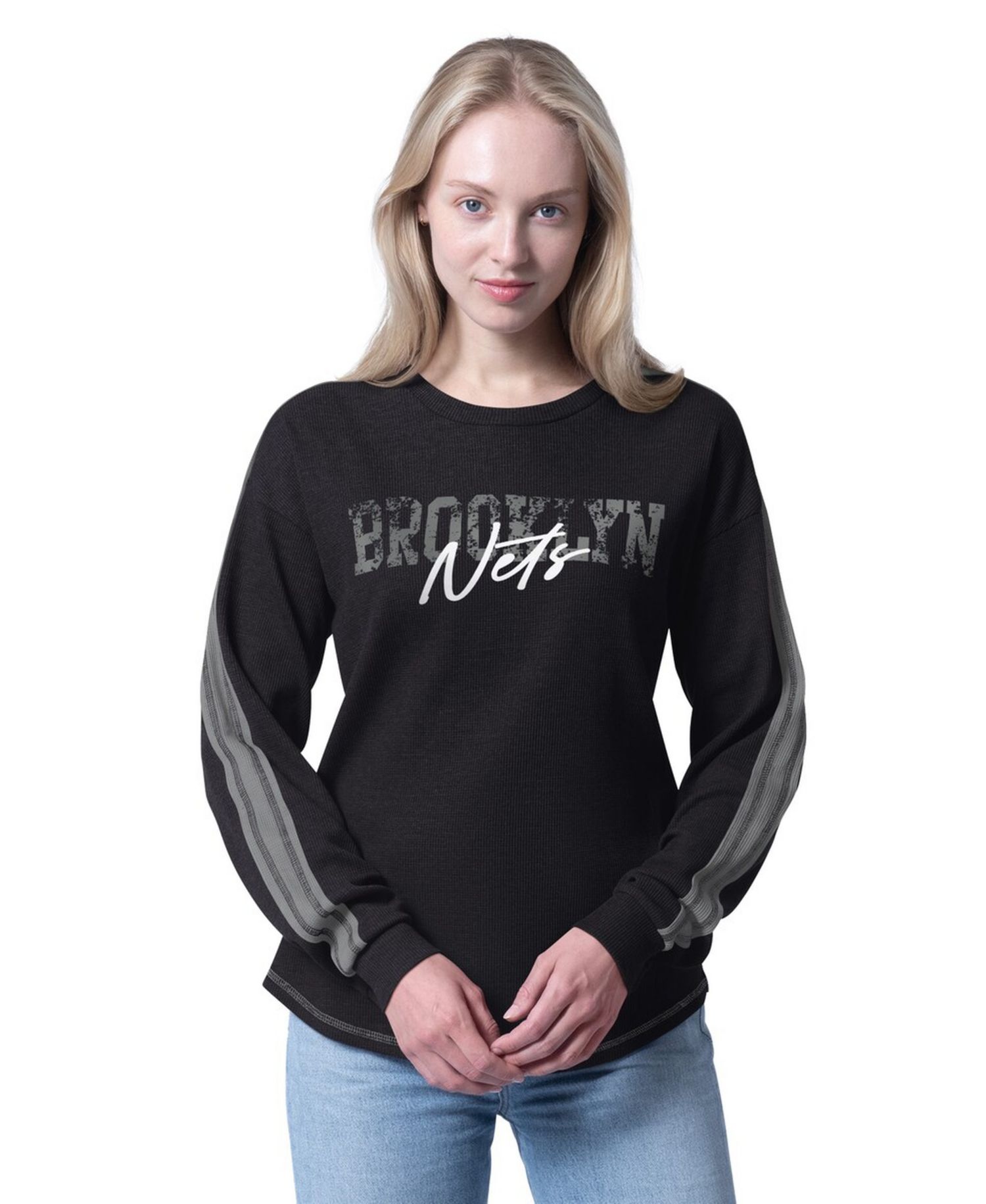 Women's Black Brooklyn Nets Advantage Tri-Blend Long Sleeve T-Shirt
